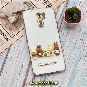 قاب گوشی Redmi 9 - Poco M2 شیائومی طرح ژله ای مای کیس گلد لاین دور طلایی عروسکی سه بعدی محافظ لنز دار سفید کد 212