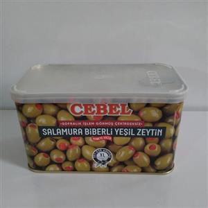 زیتون سبز دانه متوسط بدون هسته پر شده با فلفل جبل ترکیه Cebel حلبی 1000 گرمی