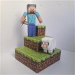 ماکت مقوایی استیو و گوسفند ماین کرافت روی بلوک های چمن Minecraft models Minecraft Steve