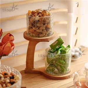شکلات خوری دوطبقه شیشه آبگز استند چوبی(چوب یک تکه) 