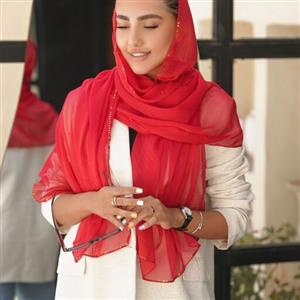 شال حریر مجلسی قرمز () - شال شیک وارداتی دور پولکی قواره 2متری در رنگ بندی