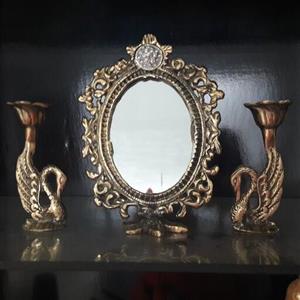 آینه و شمعدان برنز نگین دار