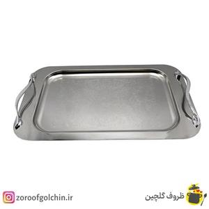 سینی استیل سیلا گلدار مستطیل کوچک دسته ماری کد 210