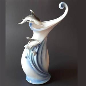 گلدان چینی طرح برجسته  معروف فرنز حیوانات  طرح دلفین کم یاب ارسال پس کرایه