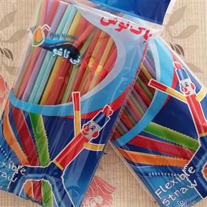 نی نوشیدنی تاشو رنگی یکبار مصرف 50 بسته 100 عددی درجه یک پاک نوش دارای سیب سلامت