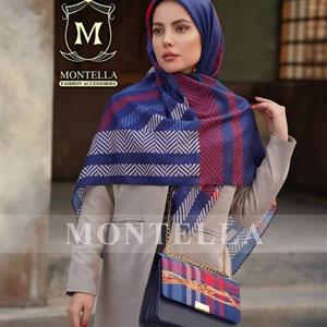 ست کیف و روسری رنگ زرشکی سورمه ای طرحدار با کیف دوشی کوچک زنجیرطلایی
