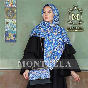 ست کیف و روسری طرح کاشی رنگ آبی سنتی با کیف کوچک