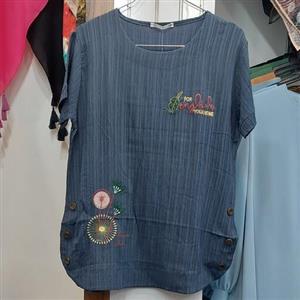 تیشرت گلدوزی 3 دکمه بغل کراش