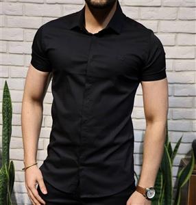 پیراهن آستین کوتاه مشکی پارچه نخ پنبه کش