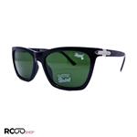 عینک آفتابی پرسول با فریم مشکی و عدسی سنگ و سبز و دسته فنری مدل PO3220