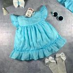 پیراهن دخترانه عروسکی مجلسی آبی فیروزه ای برای3ماه تا6سال()
