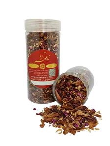 چای میوه ای معروف به چای بهشت. غنی شده با برگ گل محمدی و به لیمو ،به بهر نارنج و...