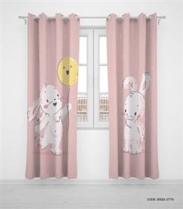 پرده پانچی دو تکه اتاق کودک دخترانه طرح خرگوش مدل Hello Baby