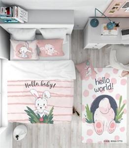 روتختی کودک دخترانه 4 تکه طرح خرگوش مدل Hello Baby