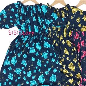 پیراهن ساحلی نخی زنانه طرح گل یقه کشدار