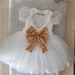 پیراهن دخترانه و لباس عروس بچگانه استین پفی توری(مزون دوز  آستر دوزی) سایز  1 تا 12 سال کد 023