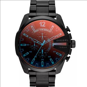 ساعت مچی مردانه دیزل شاخدار (مگا شیف) مشکی صفحه رفلکس آبی و قرمز Diesel Mega Chief Black Blue & Red Reflex