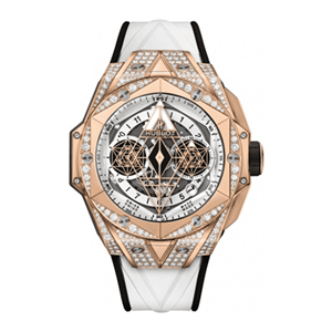 ساعت مچی مردانه هابلوت کهکشانی رزگلد صفحه سفید فول نگین Hublot Big Bang SANG BLEU II Rosegold White Screen Pave