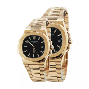 ست کاپل ساعت مچی پتک فیلیپ ناتیلوس طلایی صفحه مشکی Patek Philippe Nautilus Golden Black Screen Couple Set 