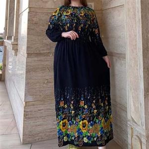 پیراهن ساحلی مدل ایلیا ، لباس زنانه ماکسی راحتی نخ خالص آستین بلند، بدون آبرفت (مناسب سایز 38 تا 48)