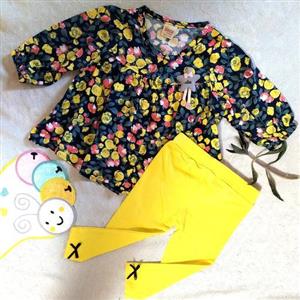 ست بلوز شلوار نخی دخترانه ترک ، تک رنگ ، سایز 4-5 سال