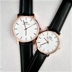 ساعت مچی ست DW - بند مشکی ، قاب رزگلد و صفحه سفید -ست زنانه و مردانه - Daniel Wellington -