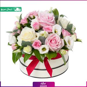 باکس گل رز و لیسیانتوس تم سفید، صورتی