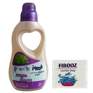 صابون مایع لباسشویی فیروز مدل اسطوخودوس وزن 1000گرم و صابون لباسشویی فیروز مدل نارگیل وزن 360 گرم