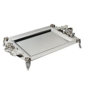 سینی نگار مستطیل کوچک مدل رز نقره ای کد 300