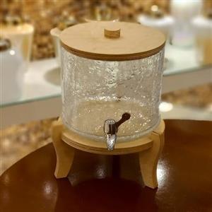 کلمن شیشه ای آبگز با پایه و در چوبی