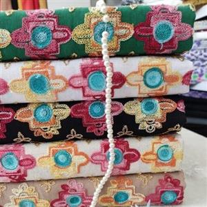 پارچه لینن نچرال گلدوزی شده