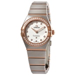 ساعت مچی زنانه امگا کانسلیشن سیلور رزگلد صفحه سفید دور و اندکس نگین Omega Constellation Silver-Rose Gold White Screen Jewel Around and Index