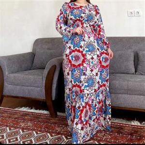 پیراهن ساحلی نخی  یکسره گلدار قواره دار