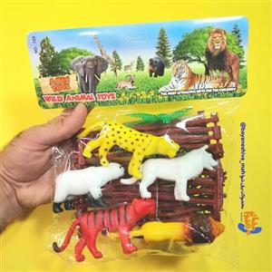 ماکت حیوانات وحشی 5 عددی با حصار (اسبب بازی حیوان پلاستیکی با کیفیت)