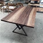میز ناهارخوری چوب گردو با پایه فلزی با ابعاد 180.80