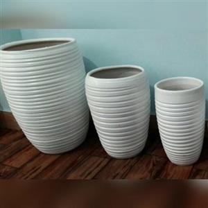 گلدان استوانه فنری سفالی سفید 3تایی ( به نوشهر و چالوس)