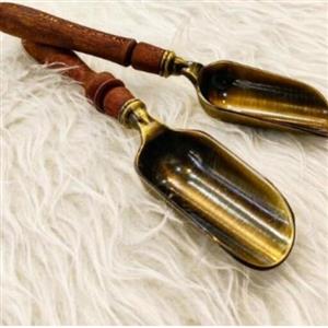 قاشق آجیل خوری طلایی دسته چوبی آنتیک یک عددی 