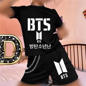 ست کراپ شورتک زنانه BTS جنس پنبه اعلا رنگ مشکی فری سایز از 38 تا 42