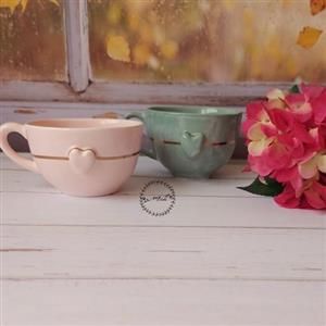 فنجان دو عددی  قلبی طلا دار  سرامیکی