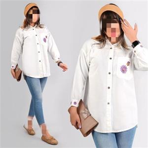 شومیز الیاف طبیعی طرح زنبور گلدوزی شده روی جیب و مچ آستین() طاها