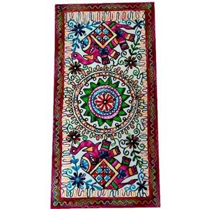رومیزی مستطیل سوزن دوزی و آینه کاری B-1 با پارچه کتان قابل شستشو دارای حاشیه کیفت بالا و درجه 1