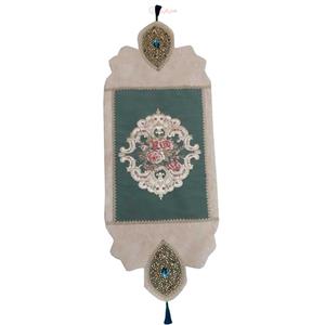 رومیزی مستطیل سنگ دوزی پارچه مخمل  B-9، طرح خاص چشم نظر با سنگ های بسیار زیبای طلایی