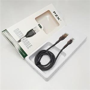 کابل  fast شارژ  و دیتا usb به تایپ C  برند pzx مدل v 186s جریان 5 آمپر بدنه کنفی نشانگر LED  و سر سوکت تمام فلزی