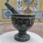هاون سنگی پایه دار بزرگ قلم  کاری شده سوغات اصیل مشهد مقدس