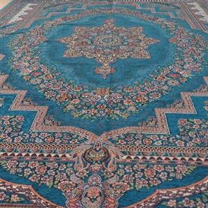 روفرشی 12متری مخمل زرکدار طرح باغ بهشت رنگ سبزآبی فیروزه ای