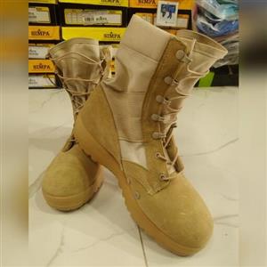 پوتین آمریکایی اصل چرم و برزنت رنگ خاکی نو