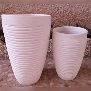 گلدان سفالی استوانه فنری سفید در 2سایز ( به نوشهر و چالوس)
