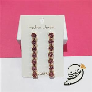 گوشواره مجلسی و جواهری آویز بسیار زیبا  با نگین های  زیبا به رنگ صورتی کد 160
