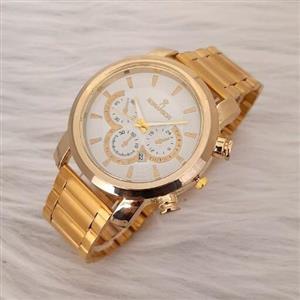 ساعت تک زنانه یا مردانه مارک رومانسون بنداستیل طلایی صفحه سفید طرح سه موتوره