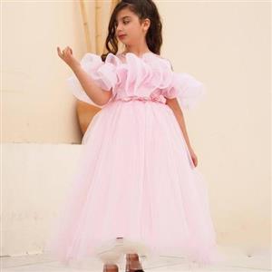 لباس عروس بچگانه دو یقه قواره دار  و ژیفون دار